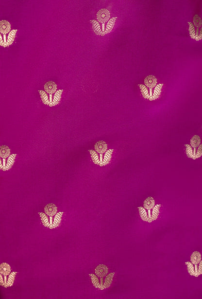 Magenta Pink Banarasi Silk 3-Piece Suit Set– Kurta, Pure Silk Pant & Dupatta