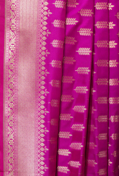 Magenta Pink Banarasi Silk 3-Piece Suit Set– Kurta, Pure Silk Pant & Dupatta