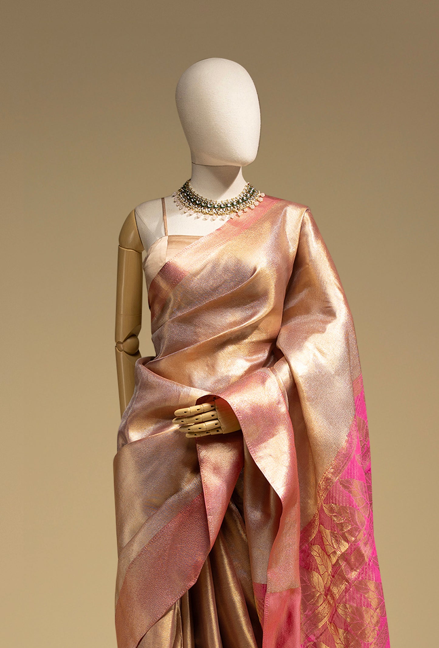cln0052_2 Gold-Pink Plain Saree