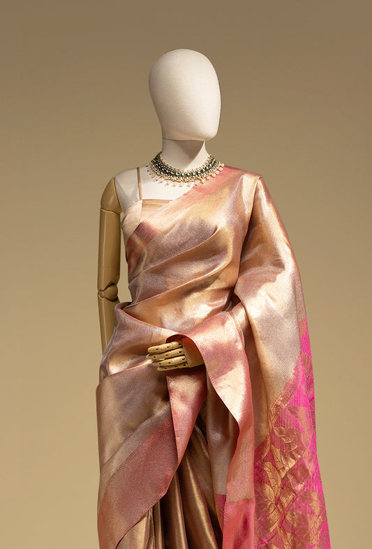 cln0052_2 Gold-Pink Plain Saree