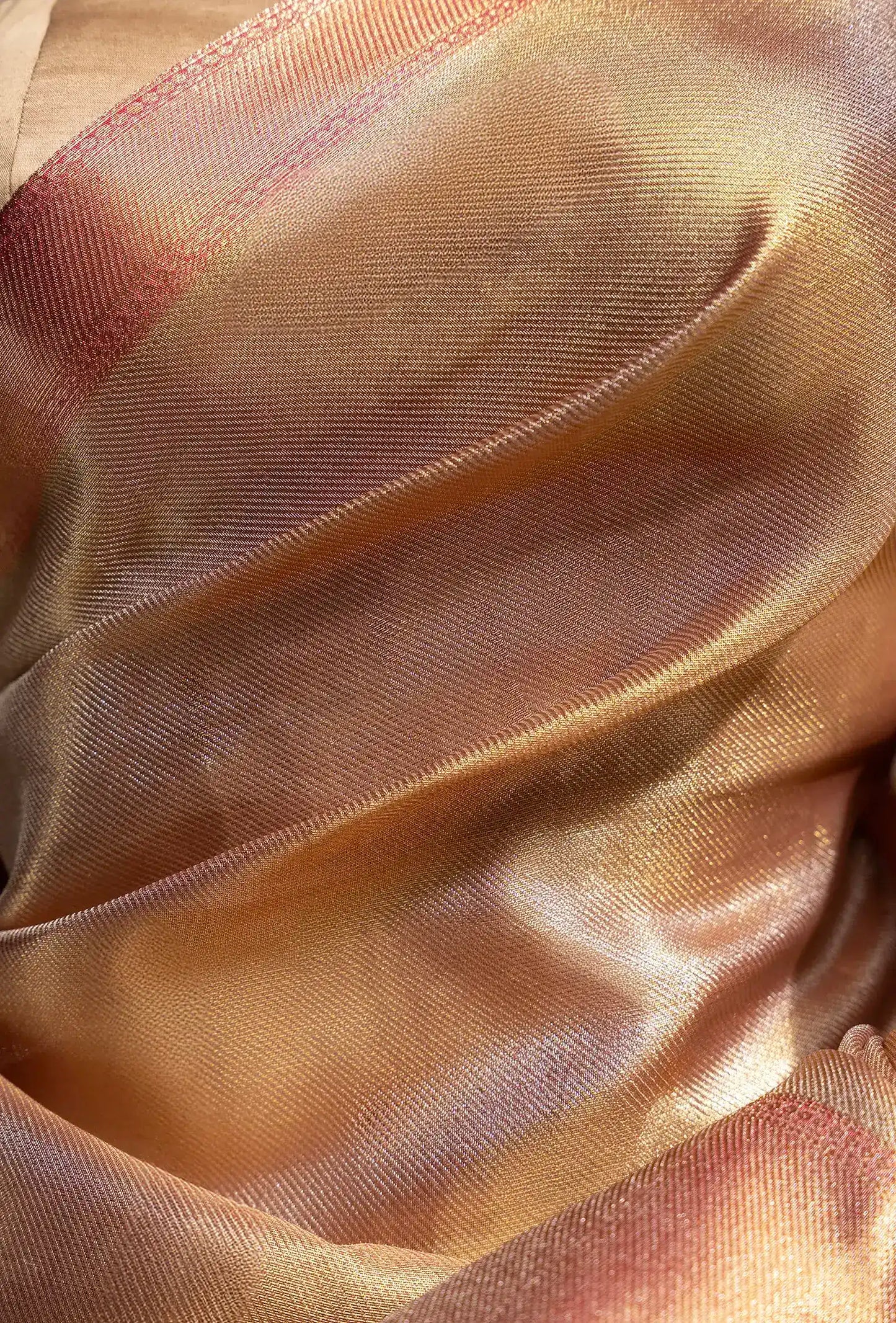 Tissue Silk Saree In Metallic Pink With Zari Weaving