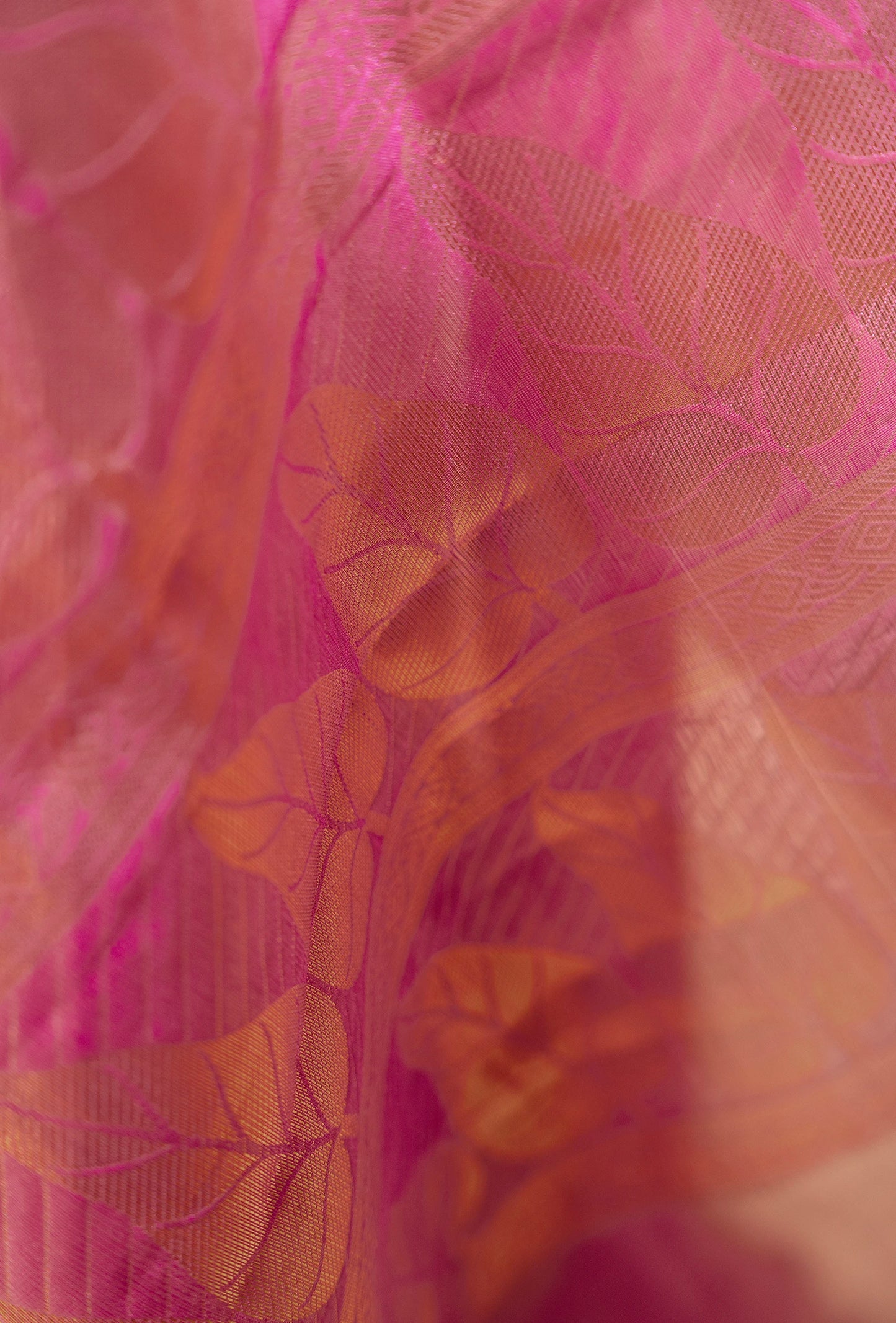 Tissue Silk Saree In Metallic Pink With Zari Weaving