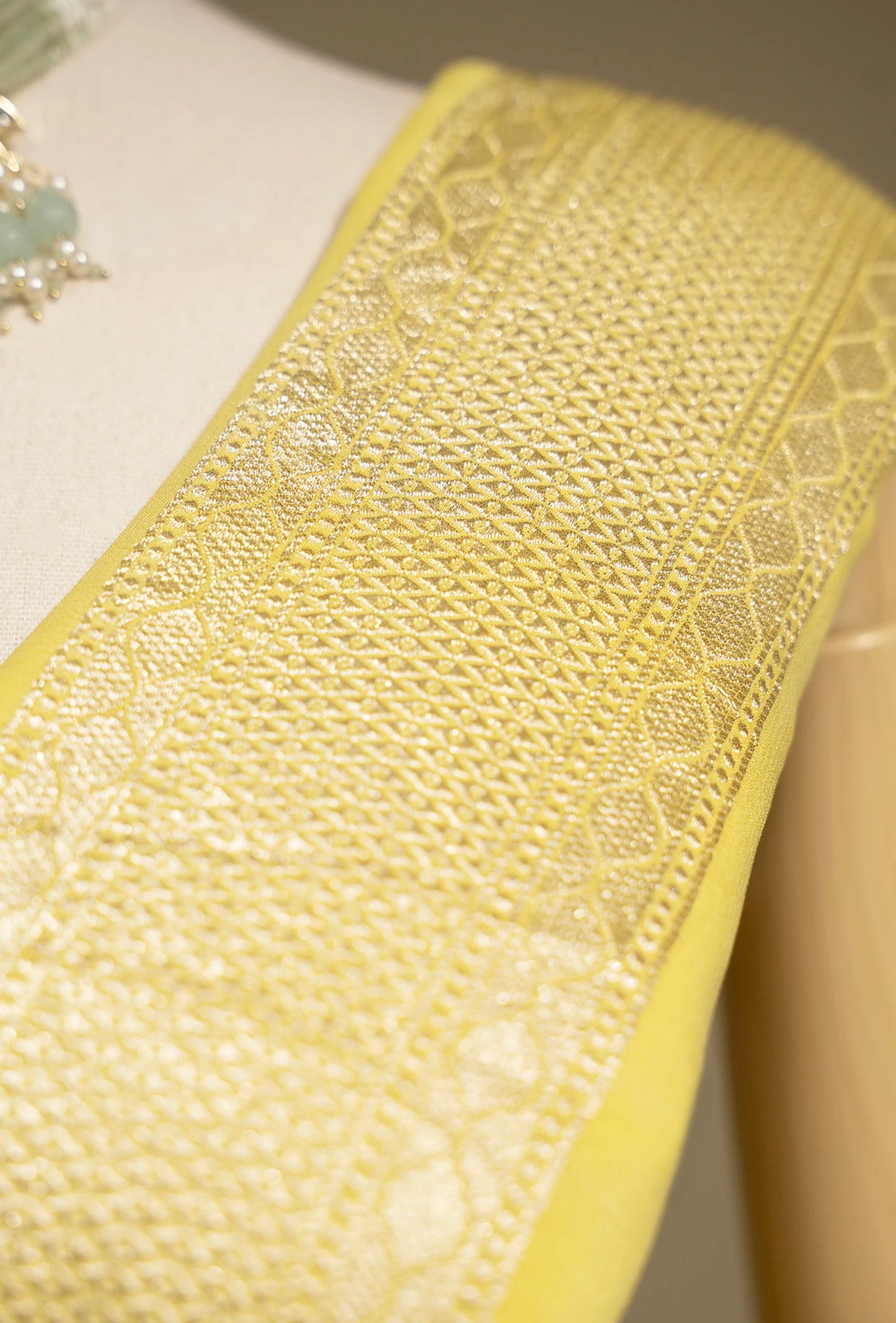 Lehriya Saree In Khadi Chiffon With Yellow And Pastel Stripes