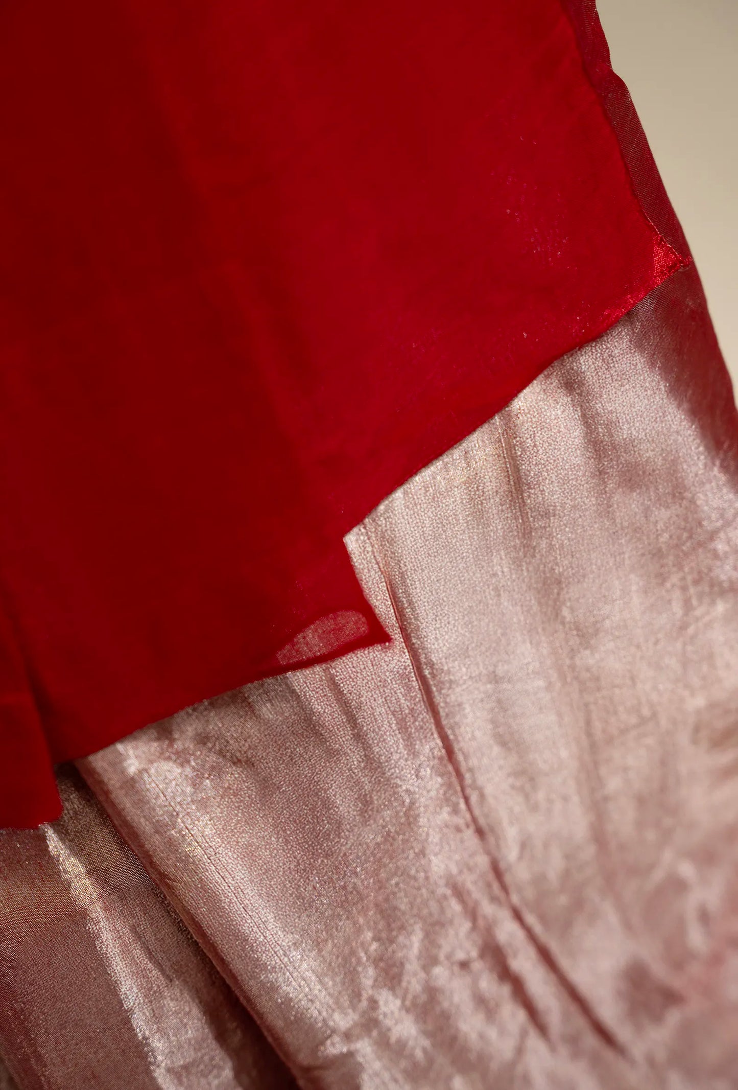 Red Chanderi Saree with Silver Zari Border & Unstitched Blouse