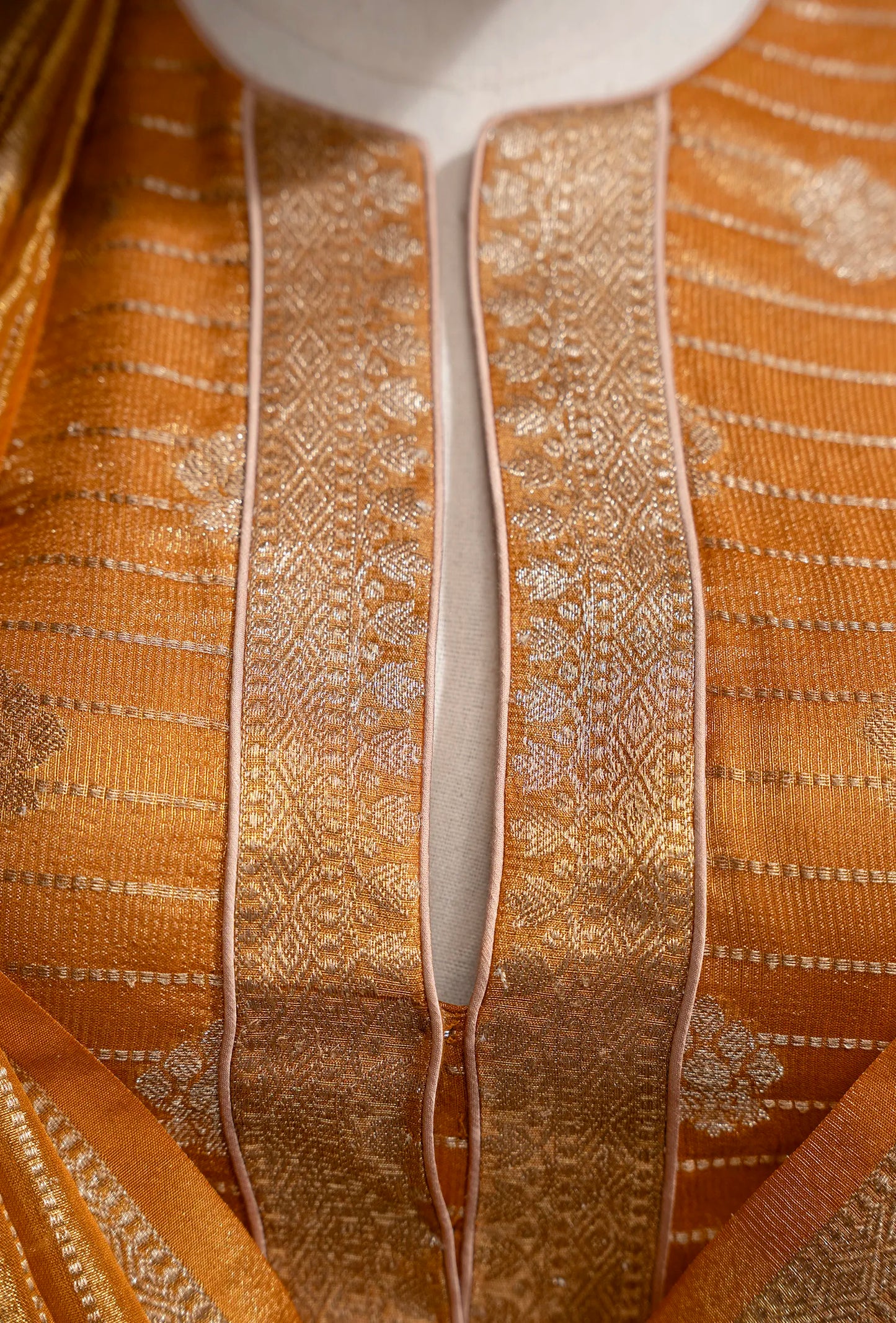Marigold Yellow Crushed Tissue Silk Saree With Unstitched Blouse