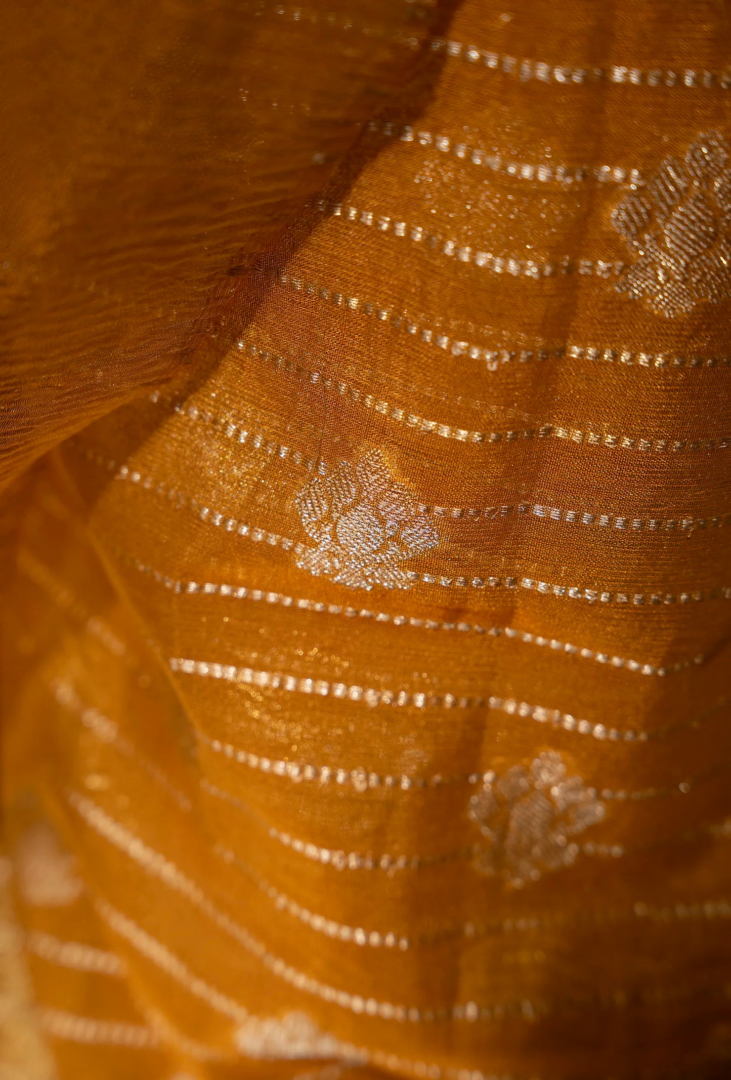 Marigold Yellow Crushed Tissue Silk Saree With Unstitched Blouse