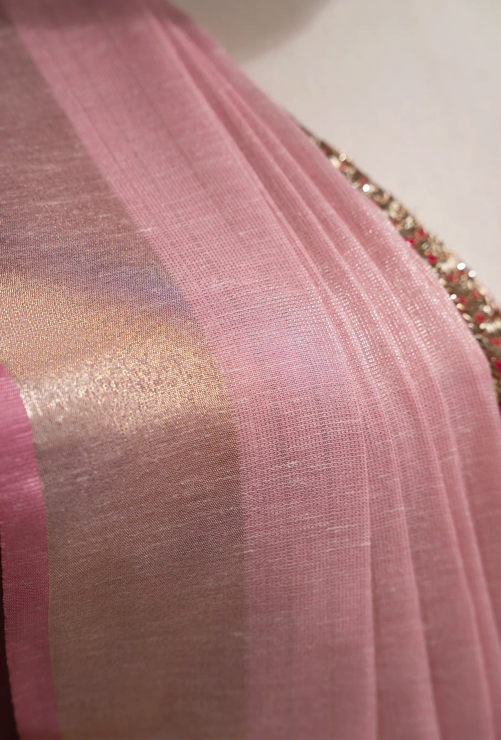 Soft Pink Khadi Tissue Saree With Unstitched Blouse