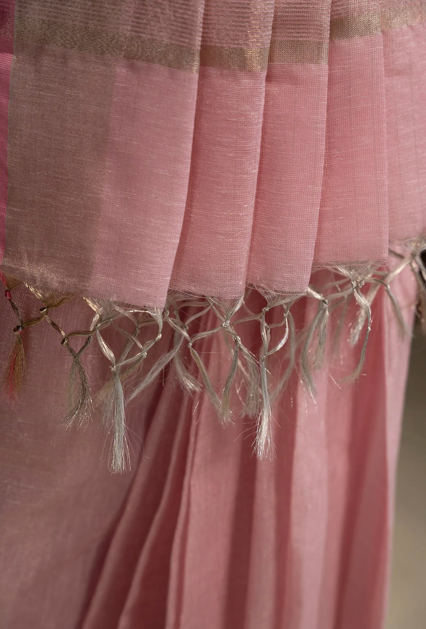 Soft Pink Khadi Tissue Saree With Unstitched Blouse