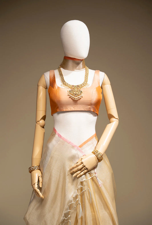 Golden Zari Khadi Tissue Saree With Unstitched Blouse