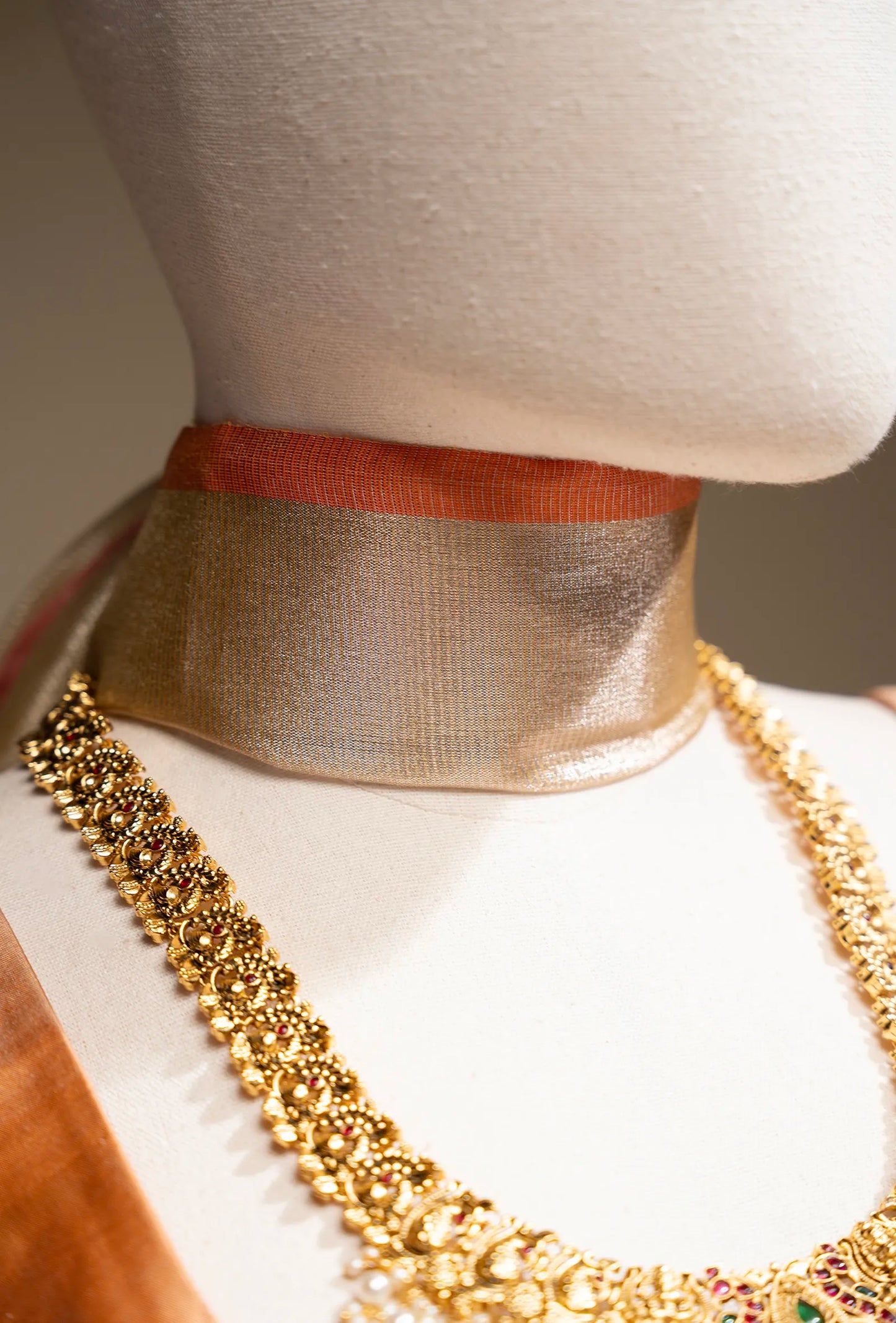 Golden Zari Khadi Tissue Saree With Unstitched Blouse