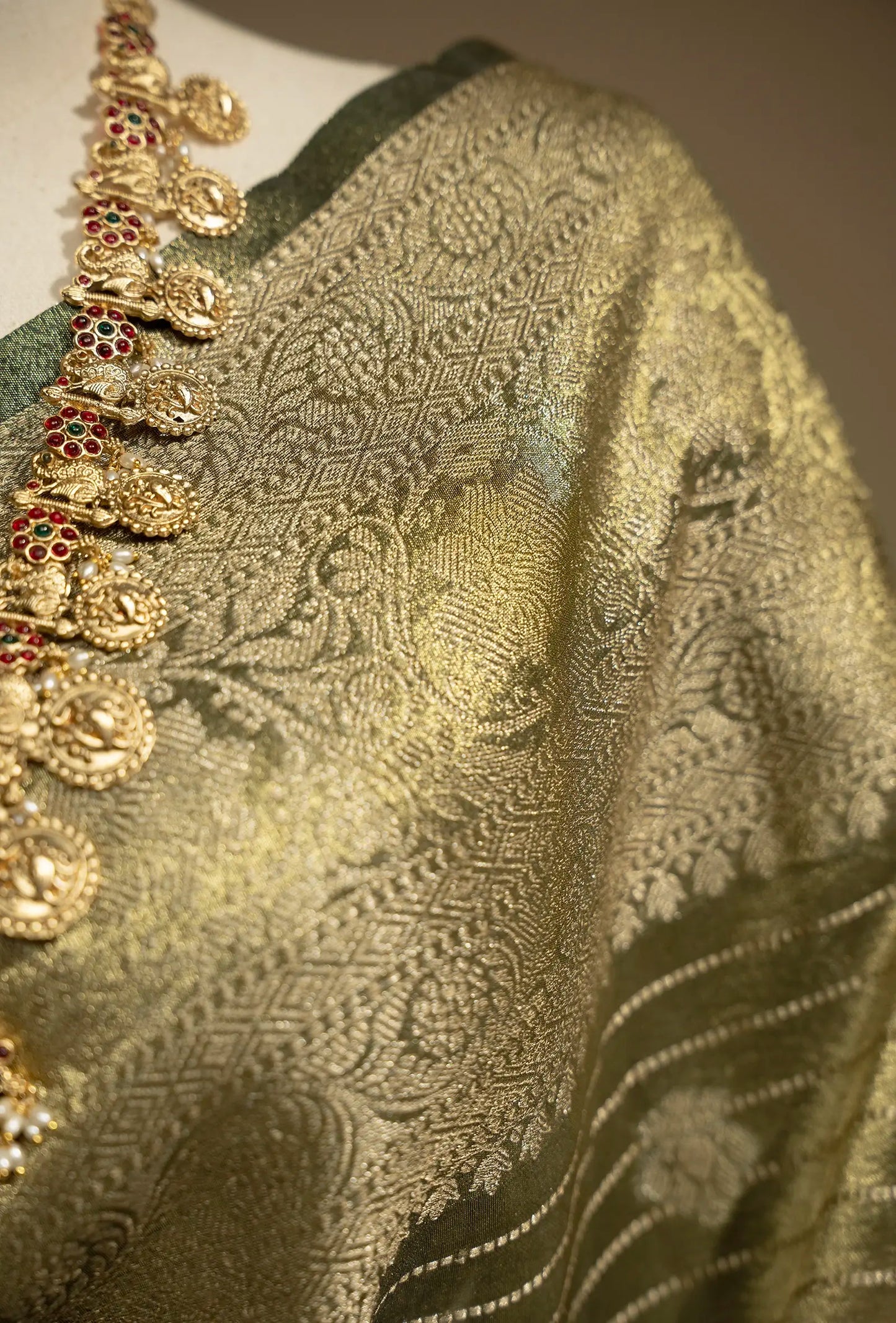 Khadi Tissue Saree In Olive Green With Earthy Appeal