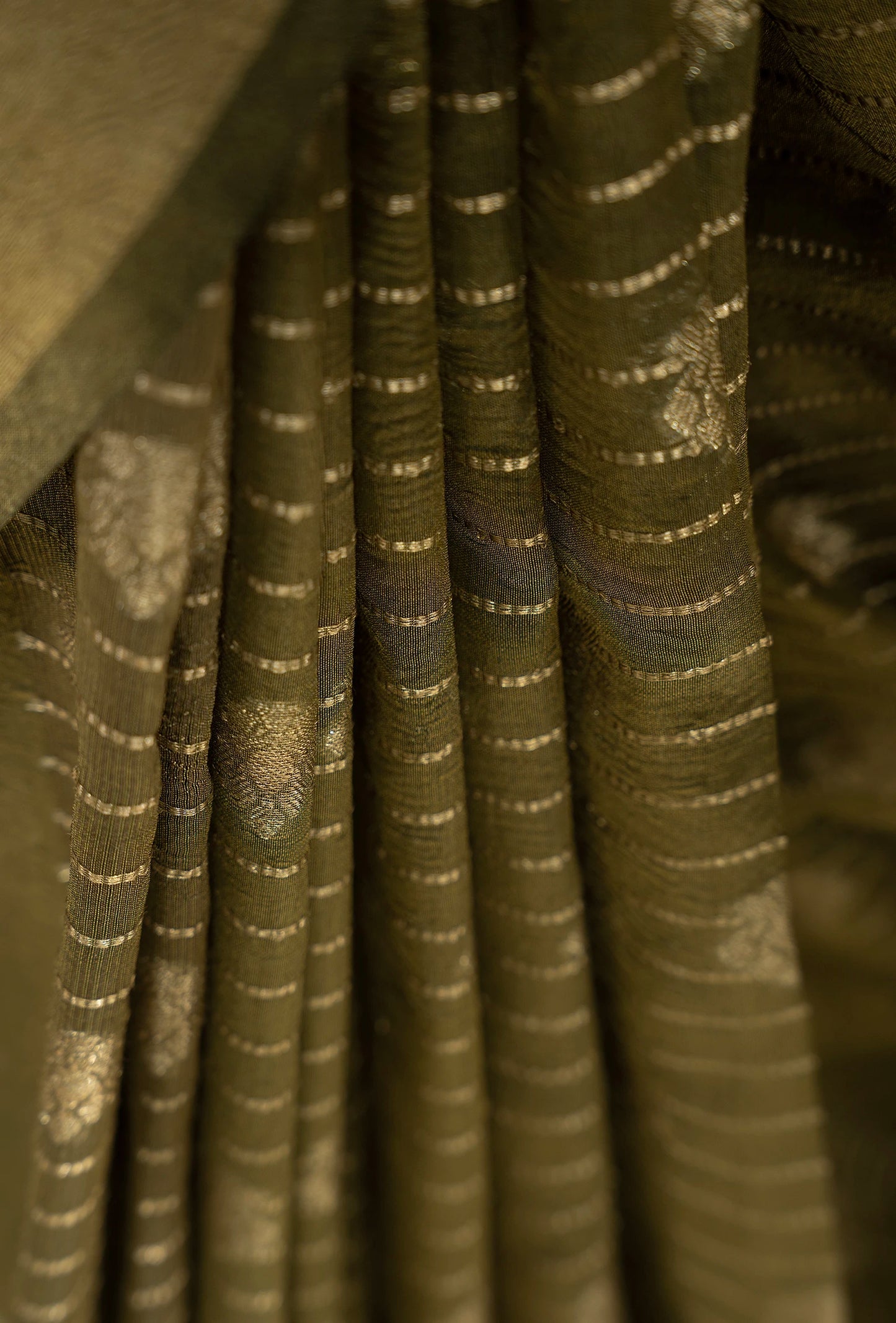 Khadi Tissue Saree In Olive Green With Earthy Appeal