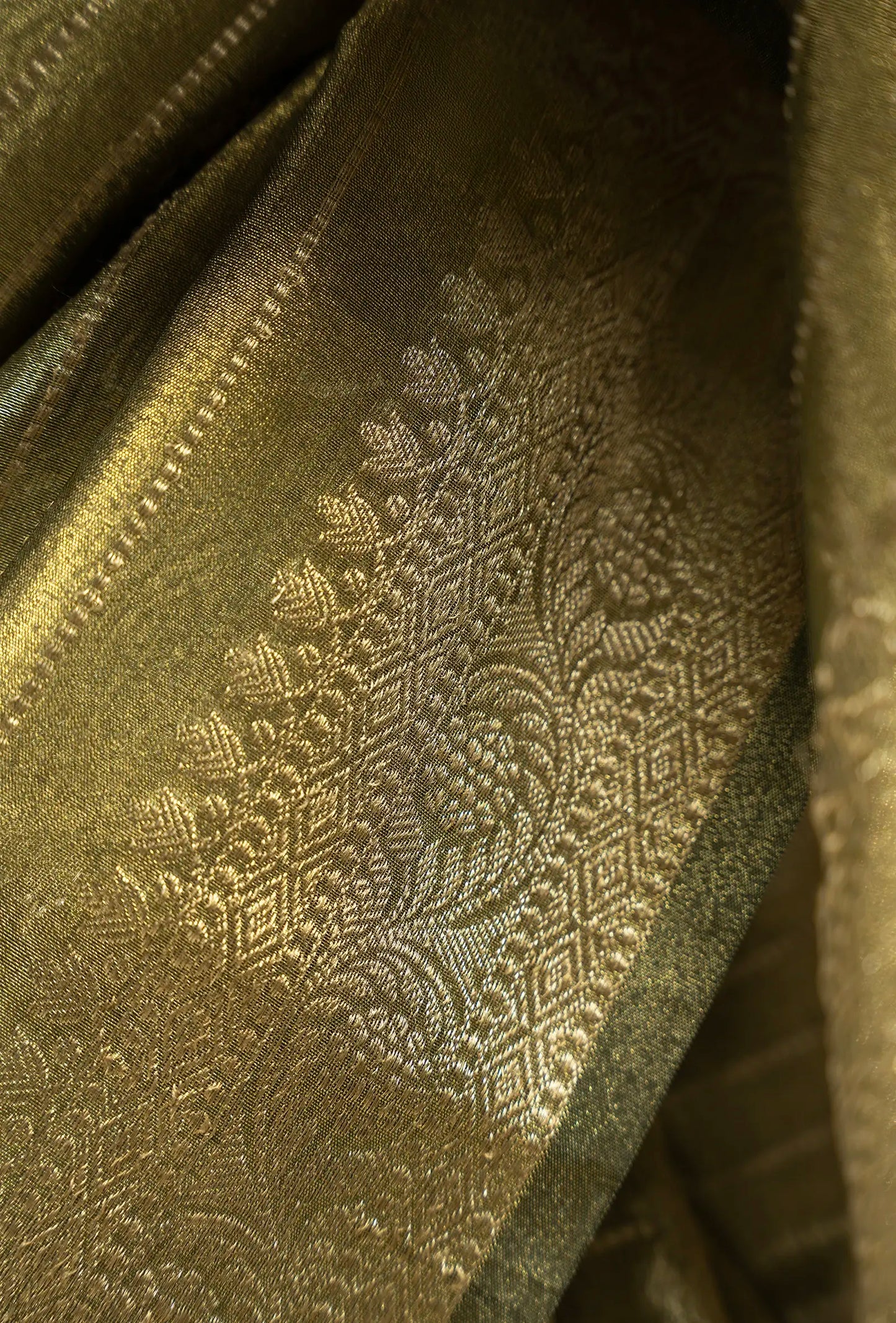 Khadi Tissue Saree In Olive Green With Earthy Appeal