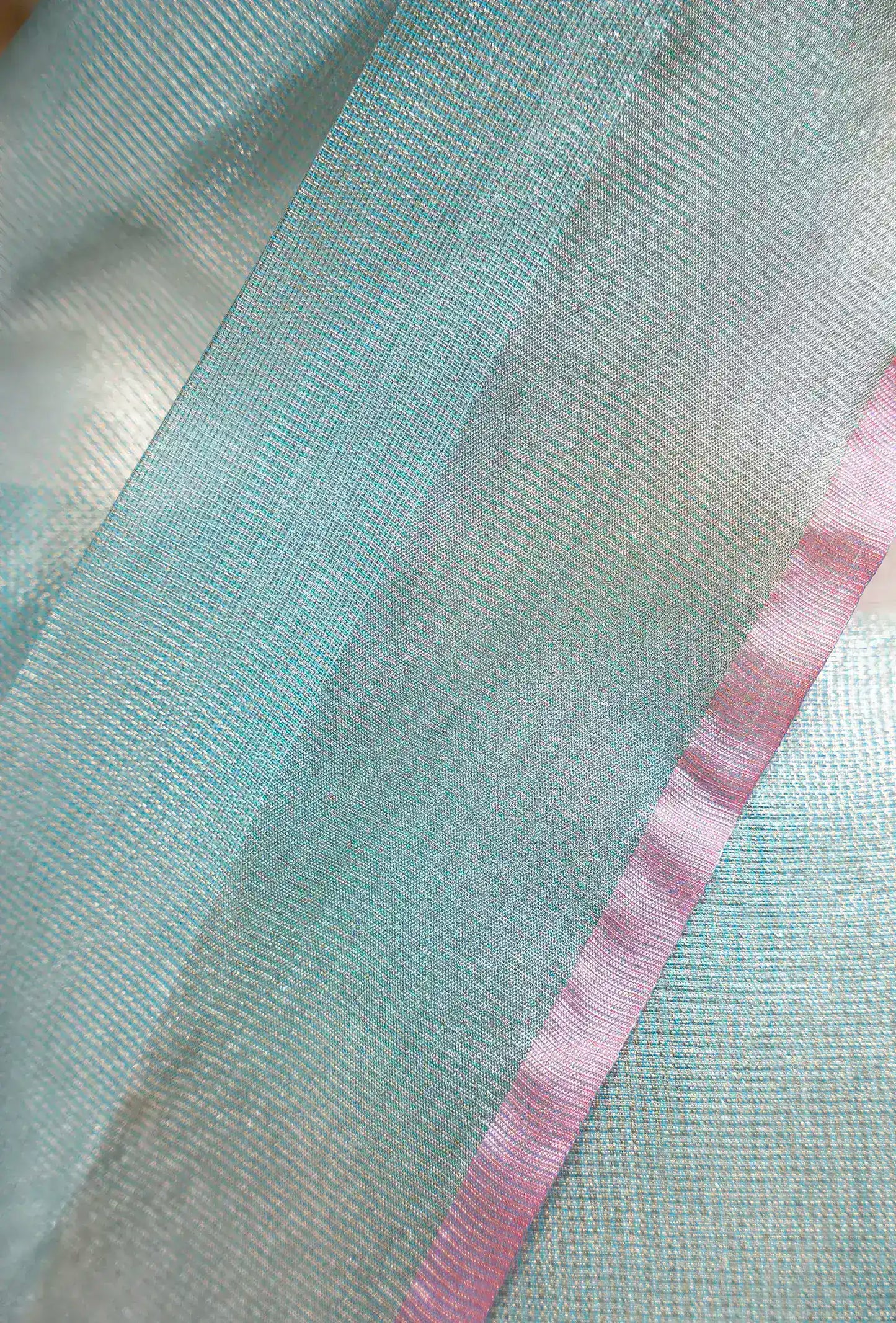 Sky Blue Khadi Tissue Saree With Unstitched Blouse