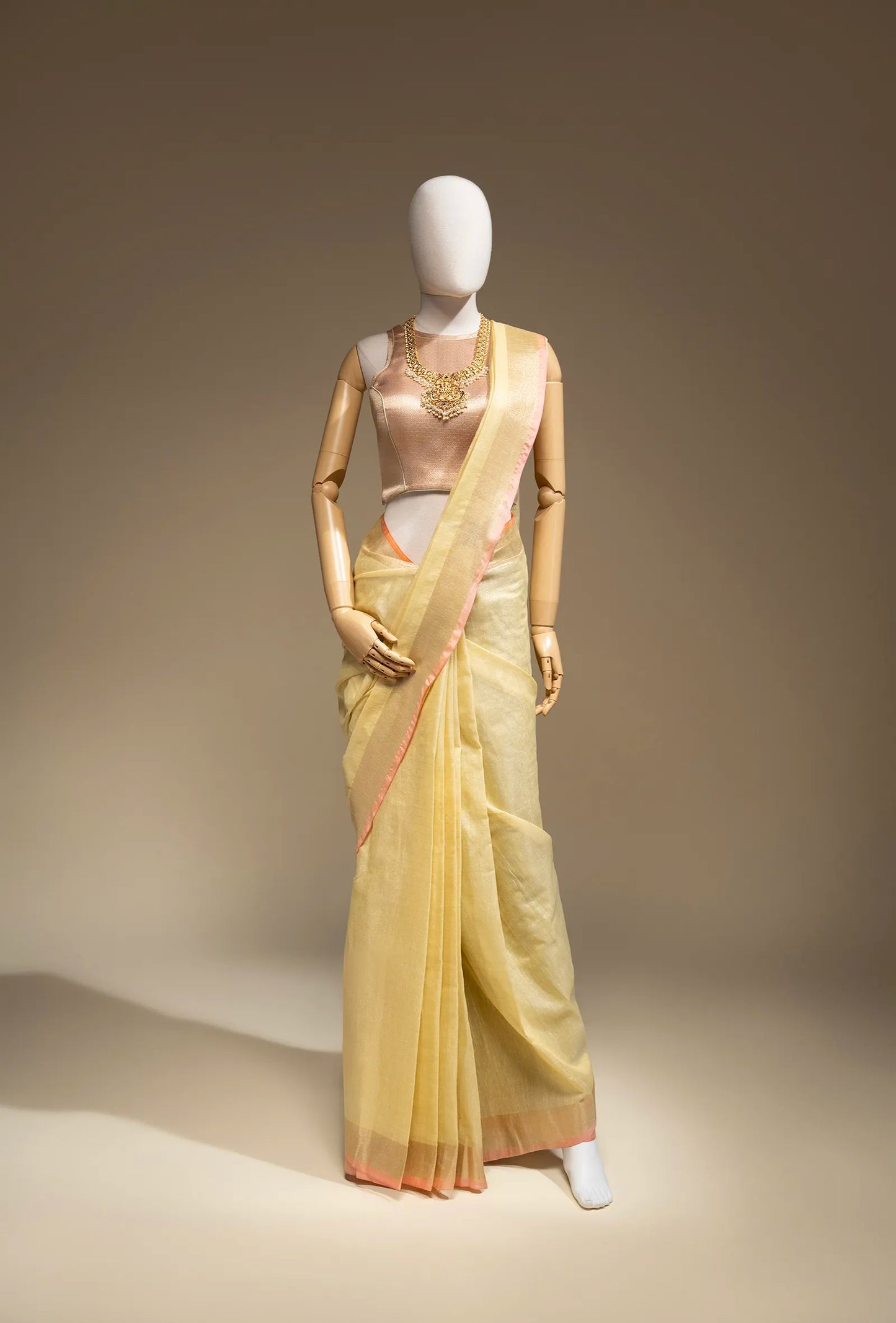 Lime Yellow Khadi Tissue Saree With Unstitched Blouse