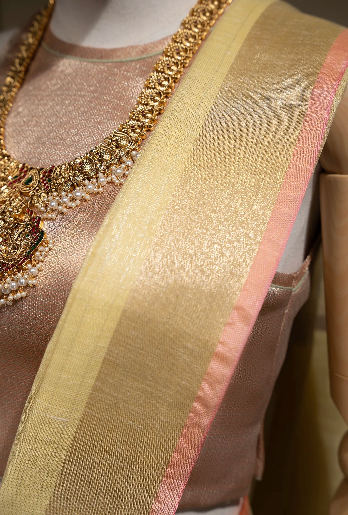 Lime Yellow Khadi Tissue Saree With Unstitched Blouse