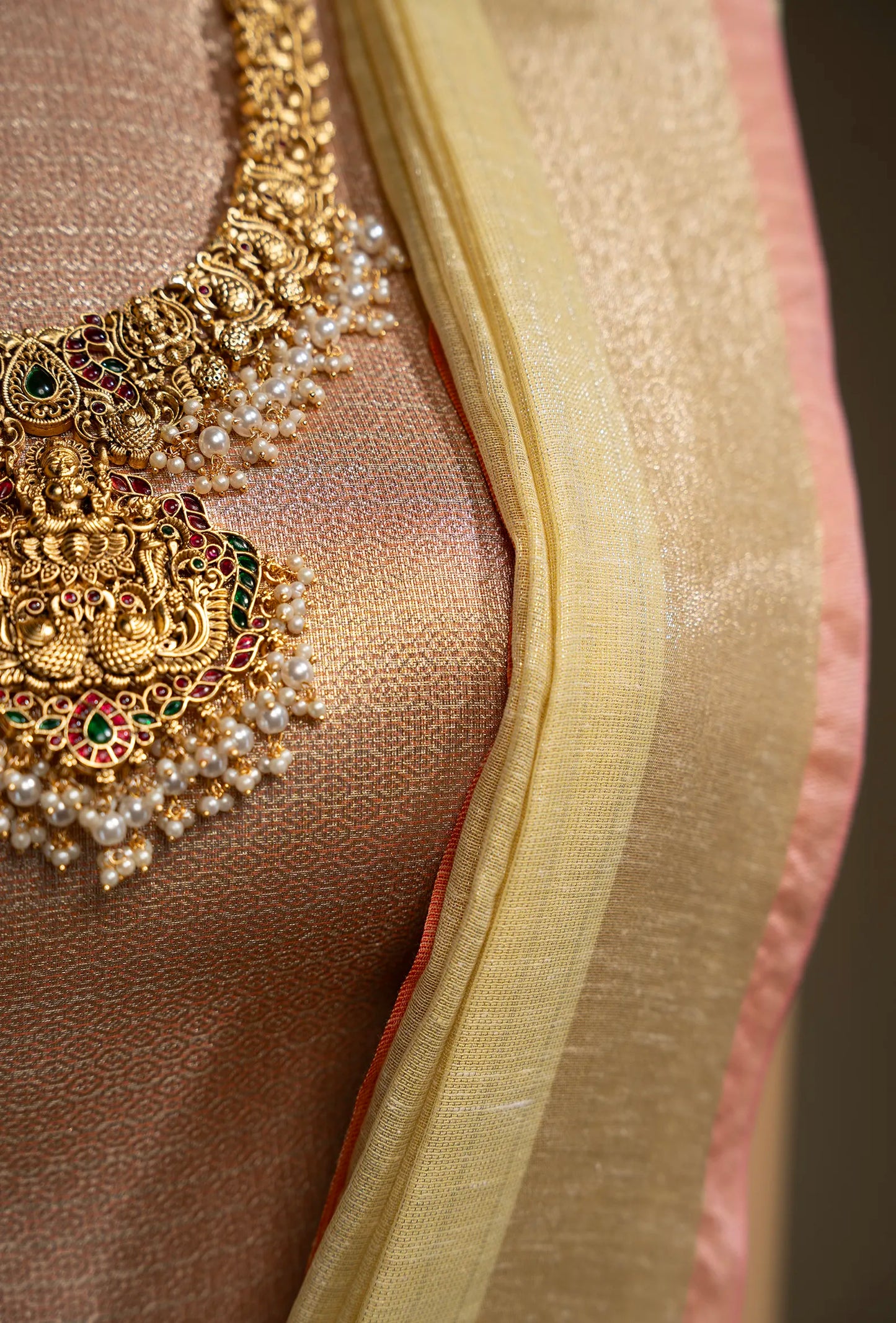 Lime Yellow Khadi Tissue Saree With Unstitched Blouse