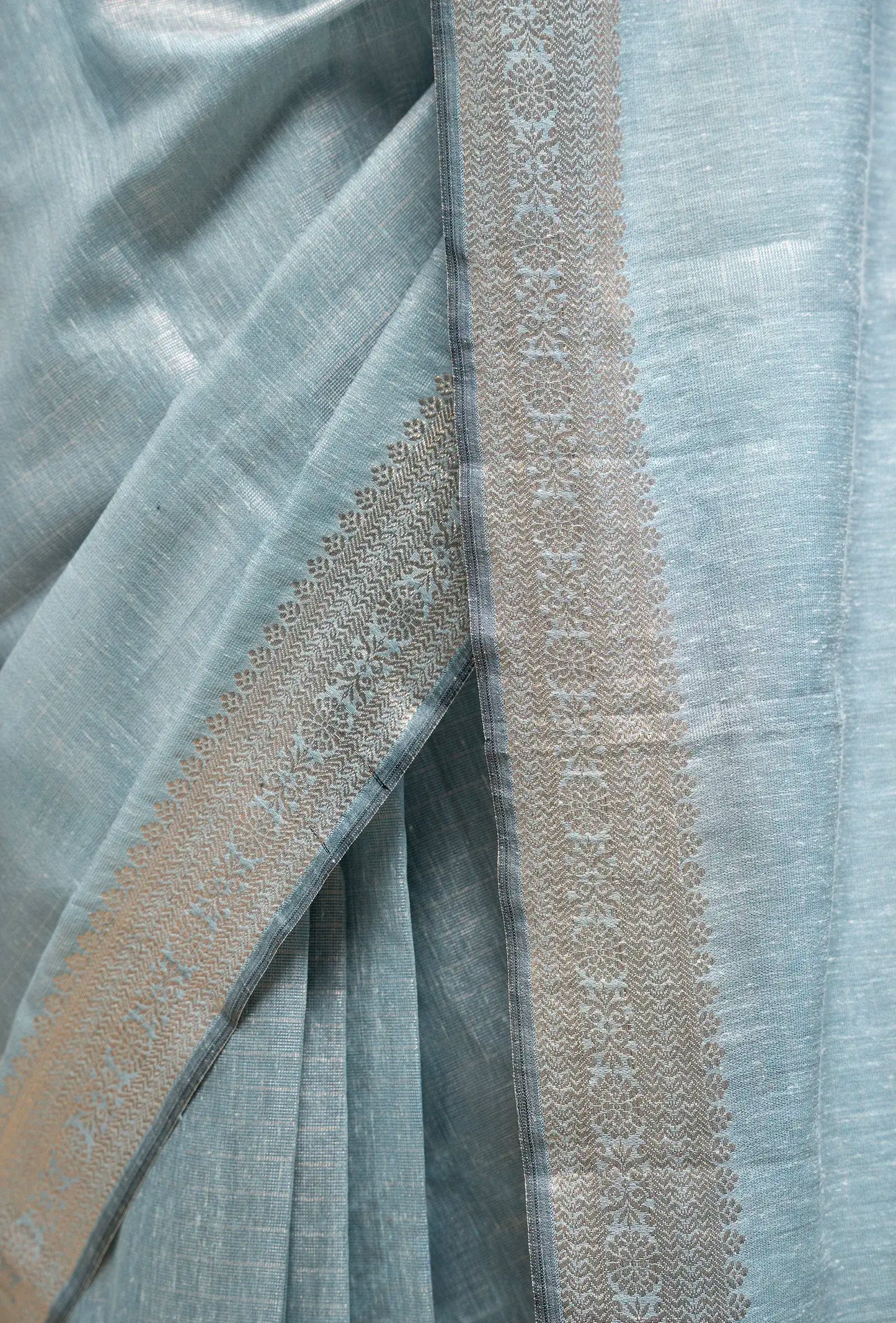 Dusty Blue Khadi Tissue Saree With Unstitched Blouse