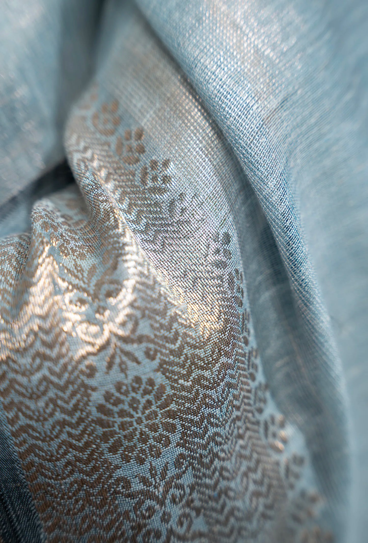 Dusty Blue Khadi Tissue Saree With Unstitched Blouse