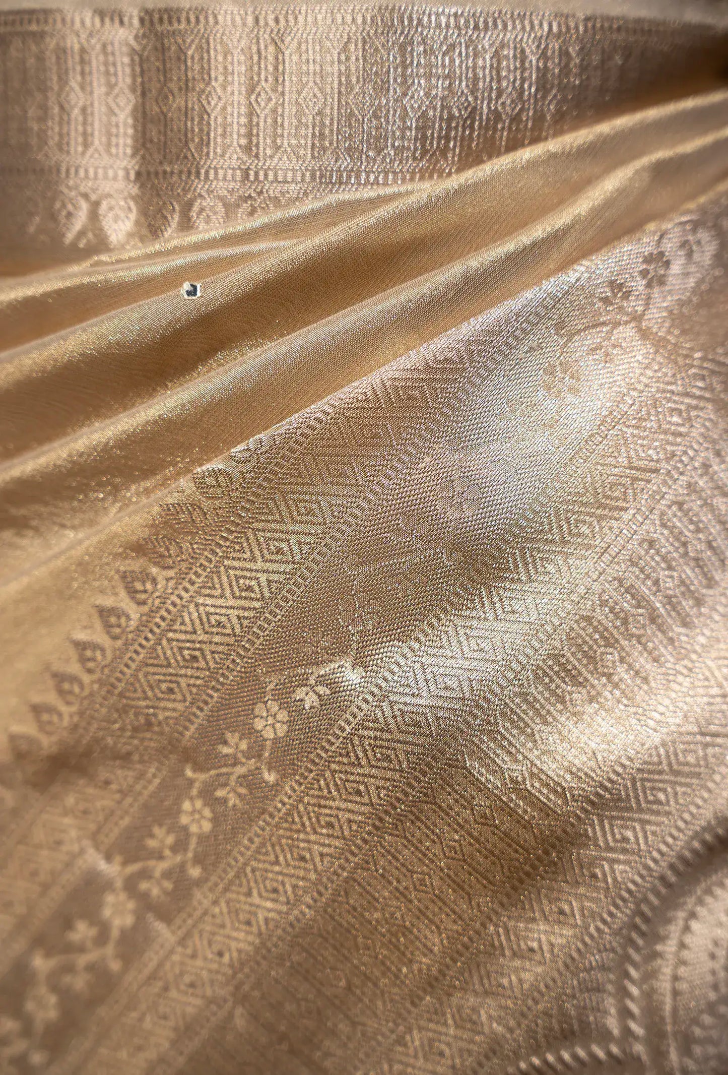 Golden Tissue Silk Mirror Work Saree With Unstitched Blouse