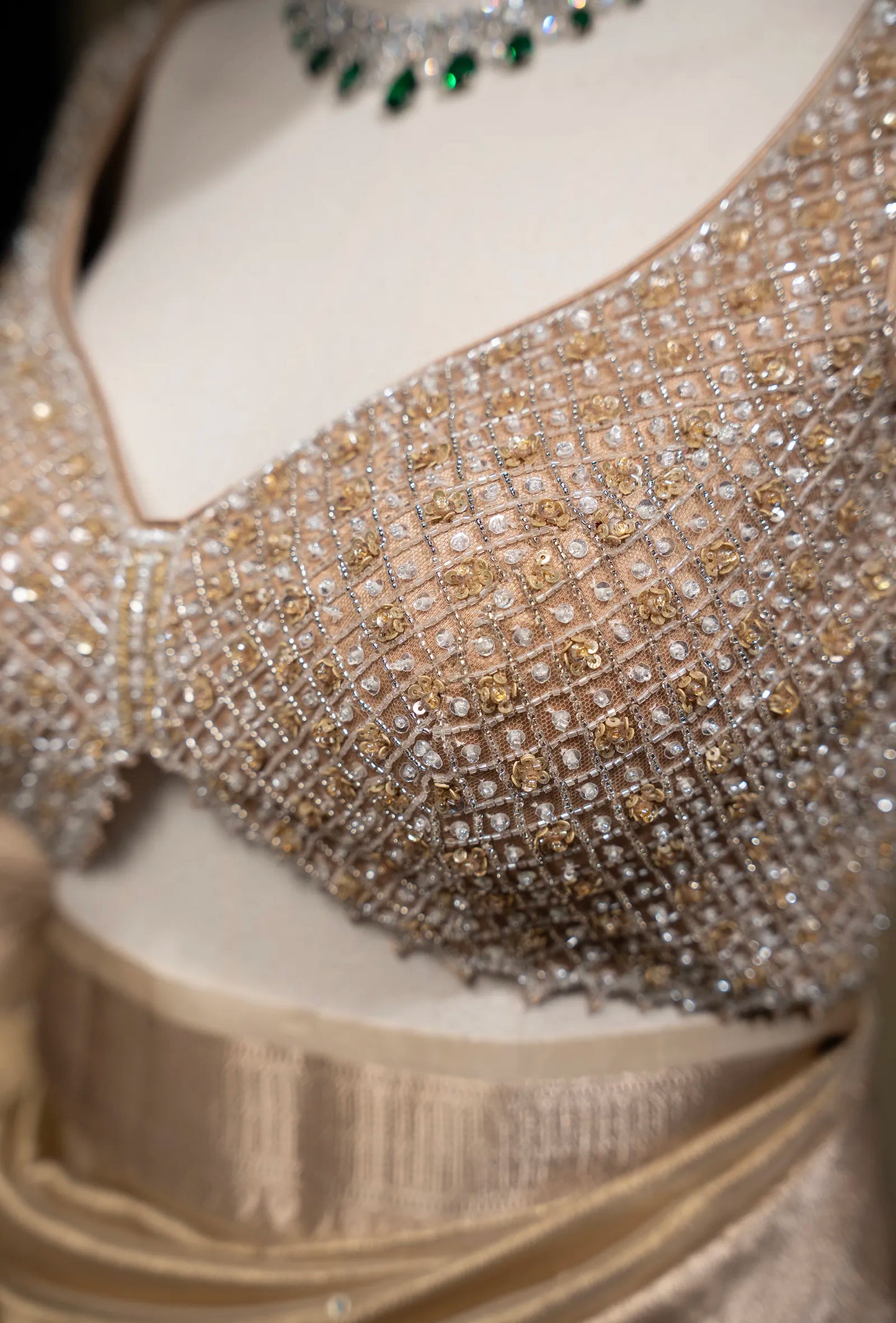 Golden Tissue Silk Mirror Work Saree With Unstitched Blouse