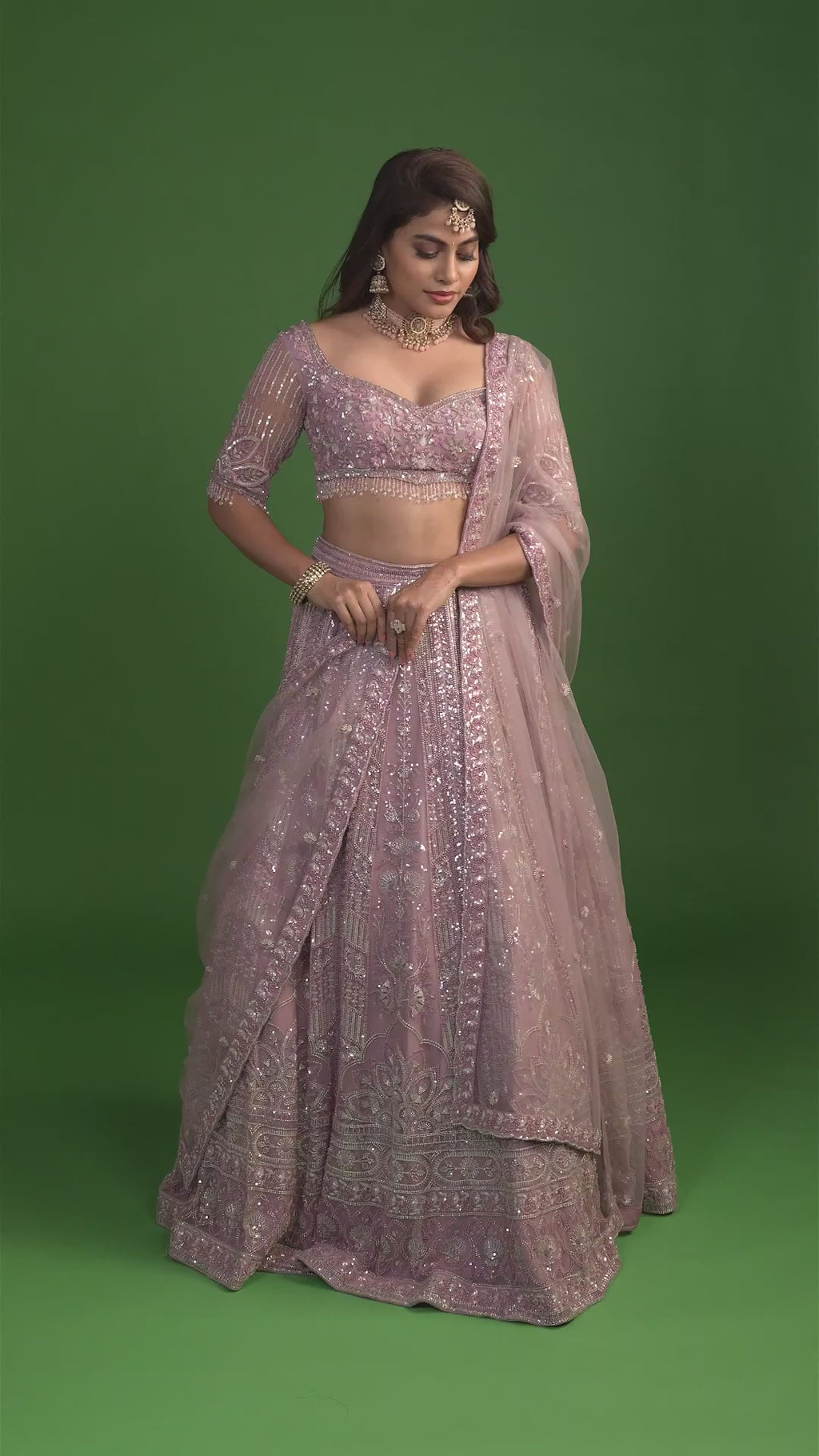Sable Lilac Mauve Net Sequin Embroidery Lehenga Set