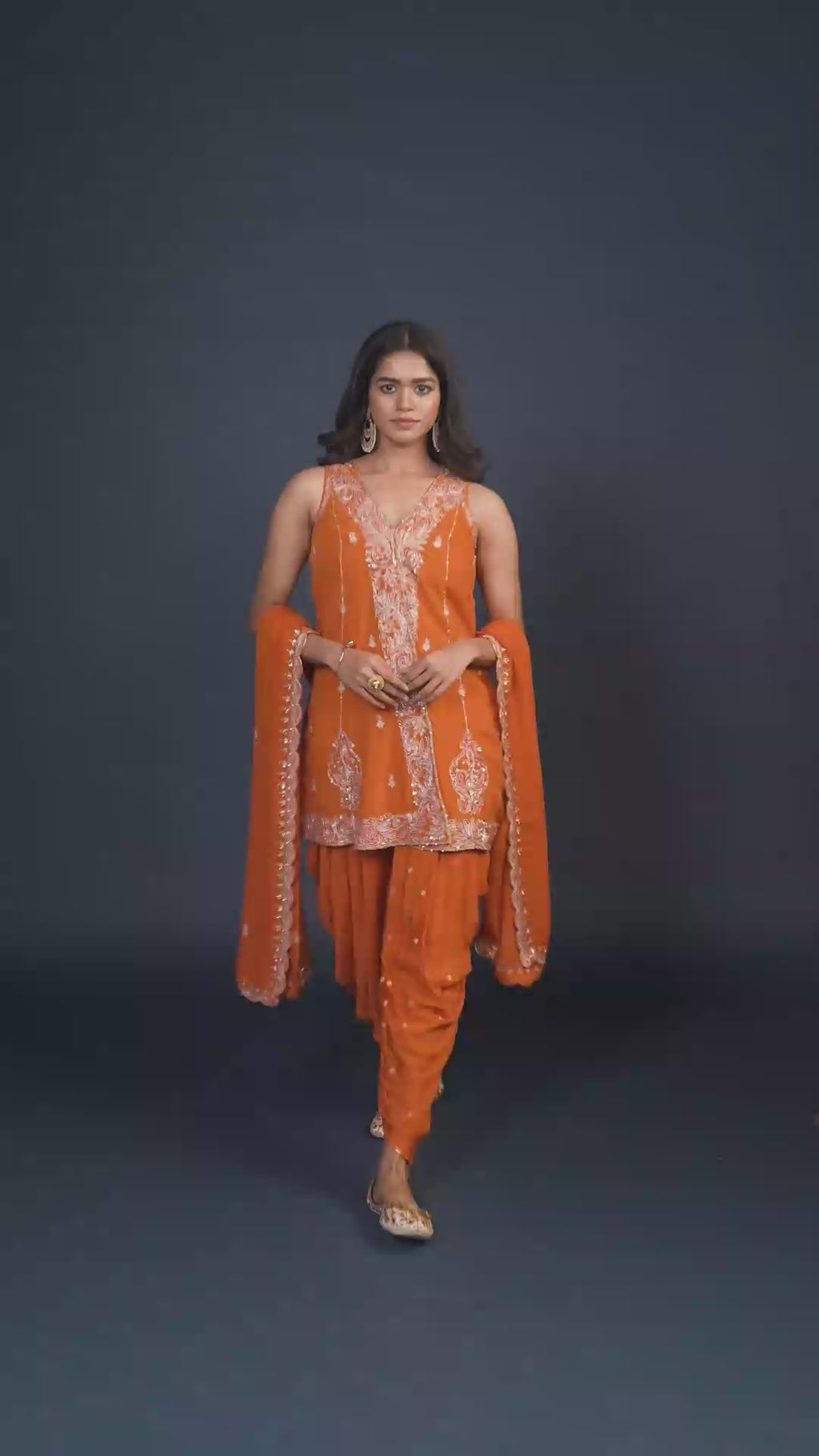 Carrot Orange Short Kurta & Dhoti Set