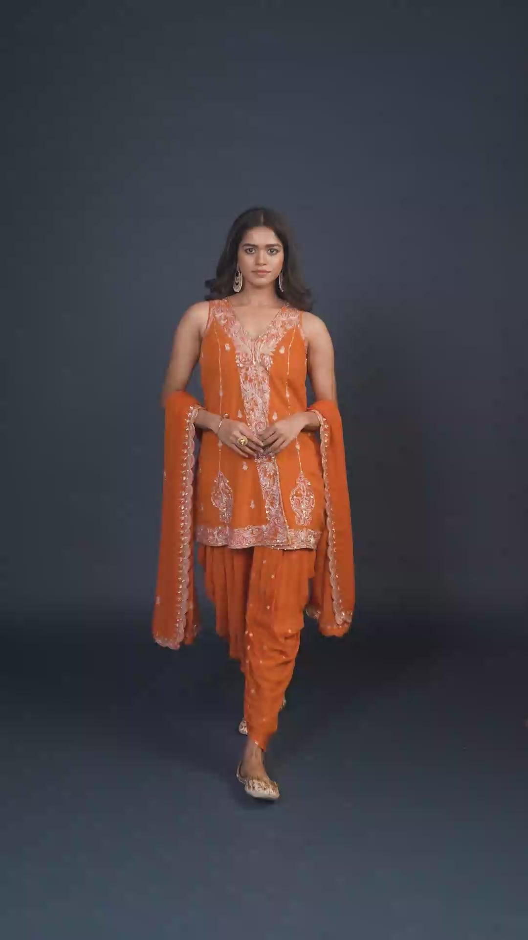Carrot Orange Short Kurta & Dhoti Set