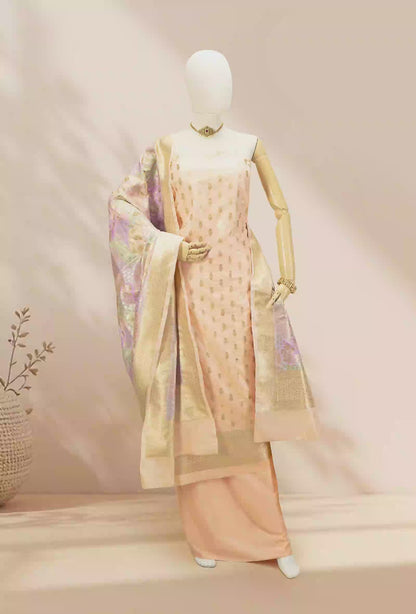 Peach Chanderi Silk Kurta, Dupatta & Pants Set