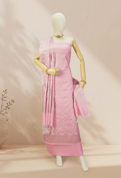 Pink Chanderi Cotton Suit Piece – Kurta, Pant & Dupatta