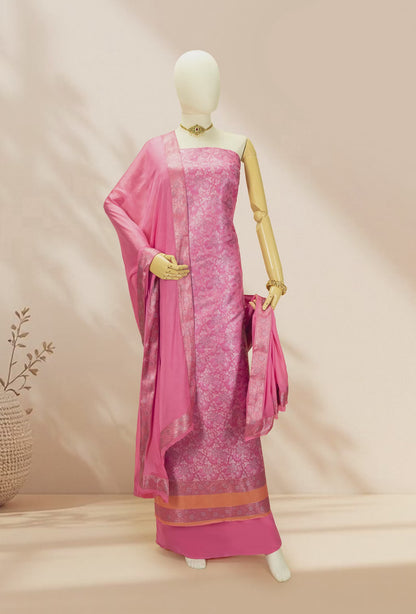 Light Pink Modal Silk 3-Piece Suit – Kurta, Crepe Pant & Chinon Dupatta