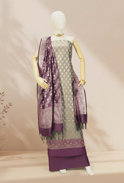 Olive Green Pure Banarasi Silk 3-Piece Designer Suit for Women