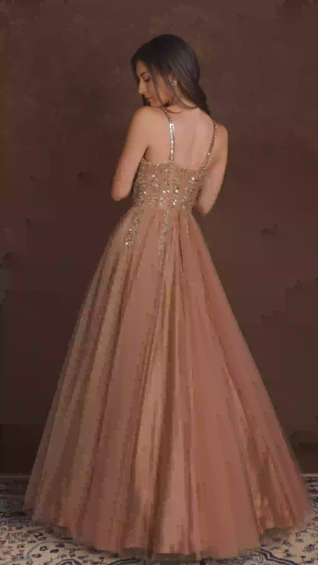 Alaya Mocha Brown Corset Style Stonework Gown