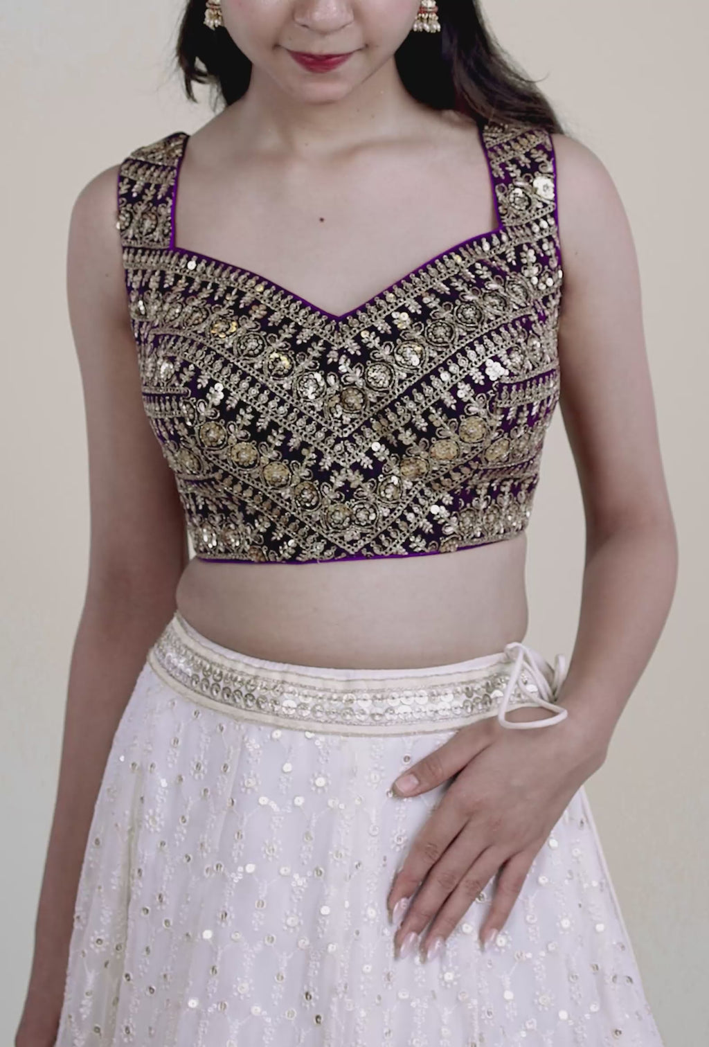 Baingani Purple with Gold Sequence Embroidered Blouse