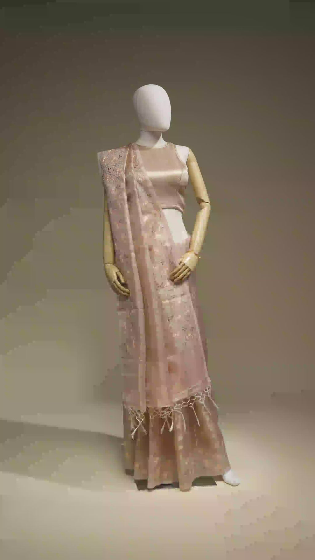 Blush Pink Khadi Tissue Threadwork Saree With Unstitched Blouse