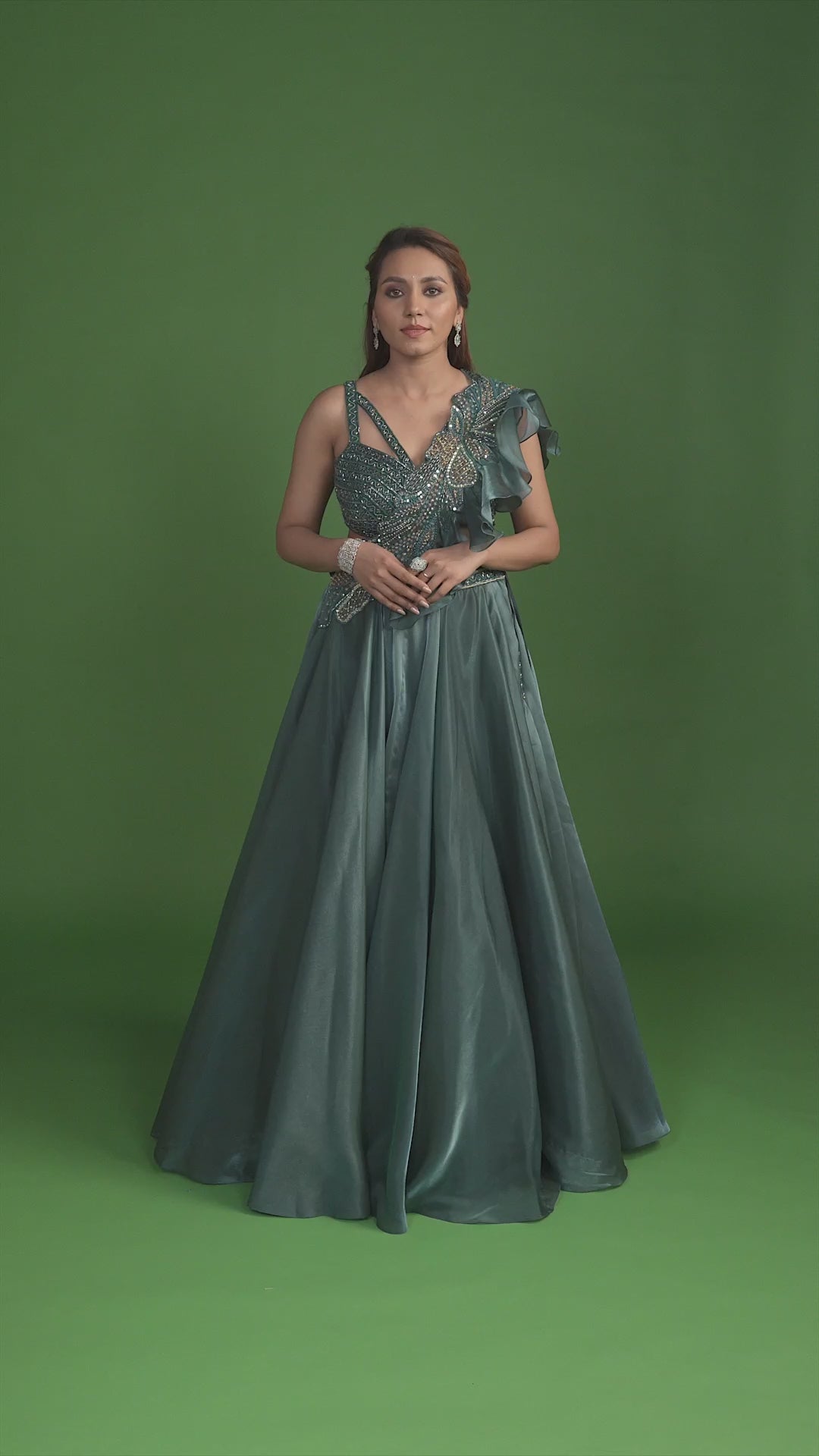 Nisarg Deep Teal Cocktail Lehenga with Attached Dupatta Set