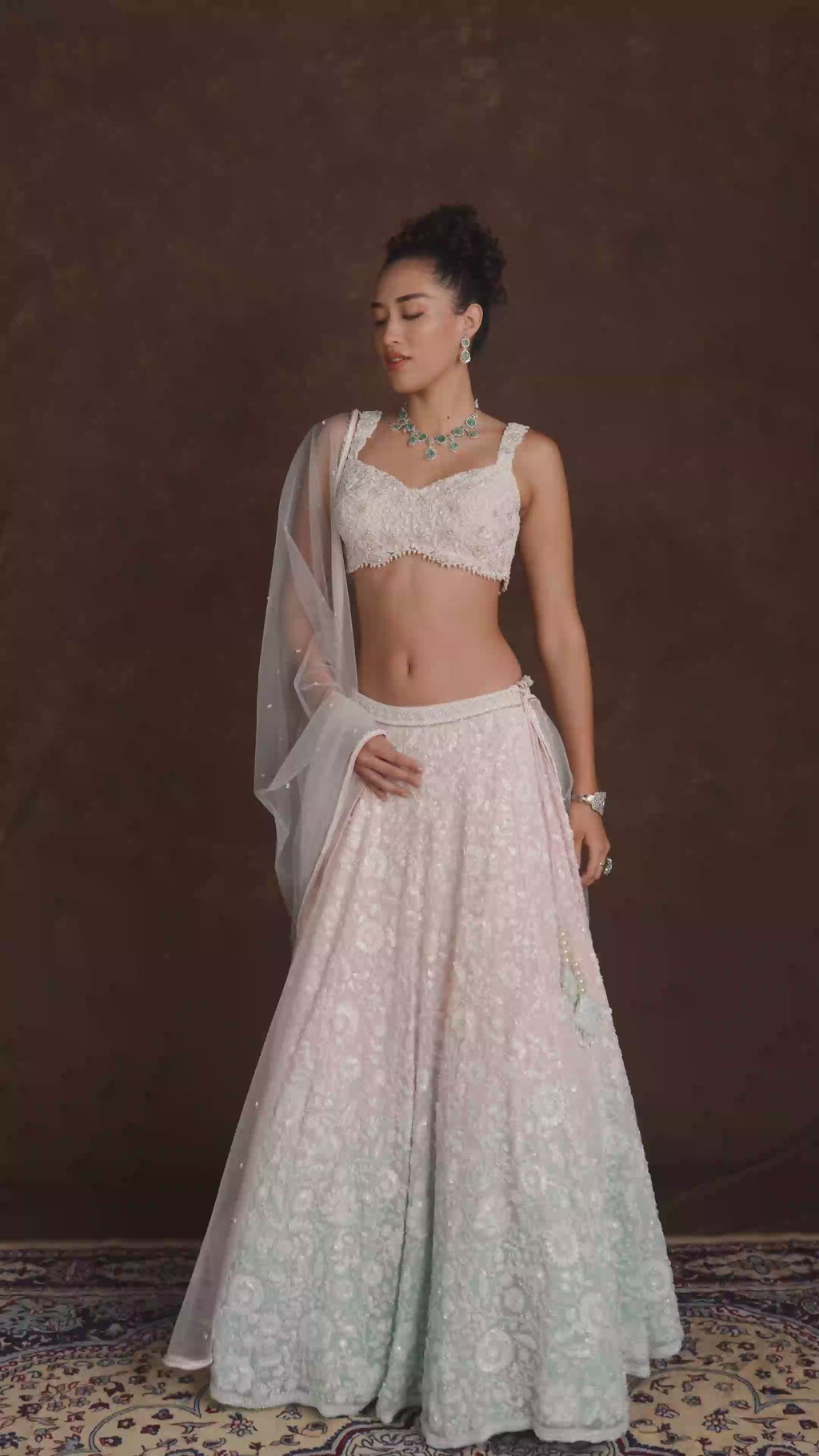 Amara Ombre Pink and Blue Crystal Embellished Lehenga Set