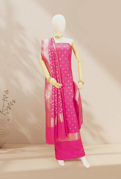 Two Tone Neon Pink Banarasi Silk 3-Piece Suit