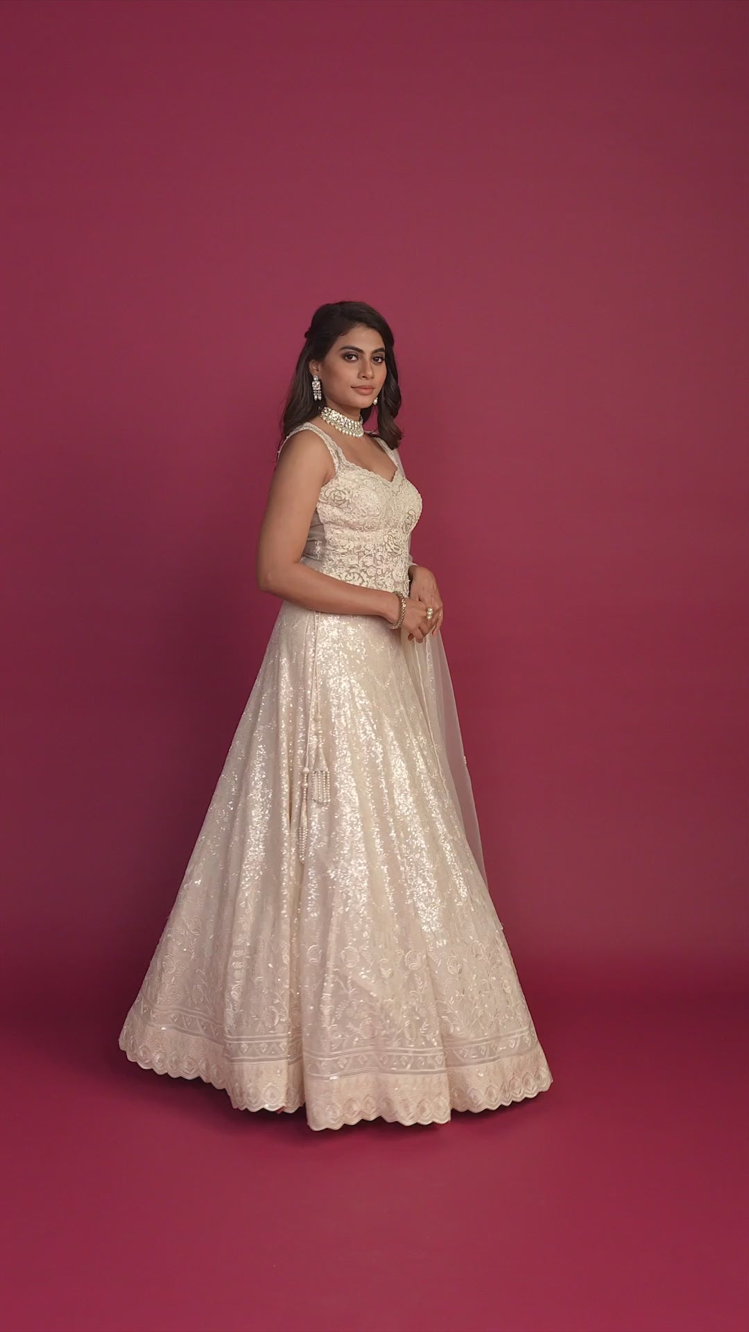 Cascade Pearl Ivory Sweetheart Neck Lehenga Set