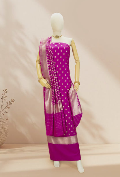 Magenta Pink Banarasi Silk Suit Piece