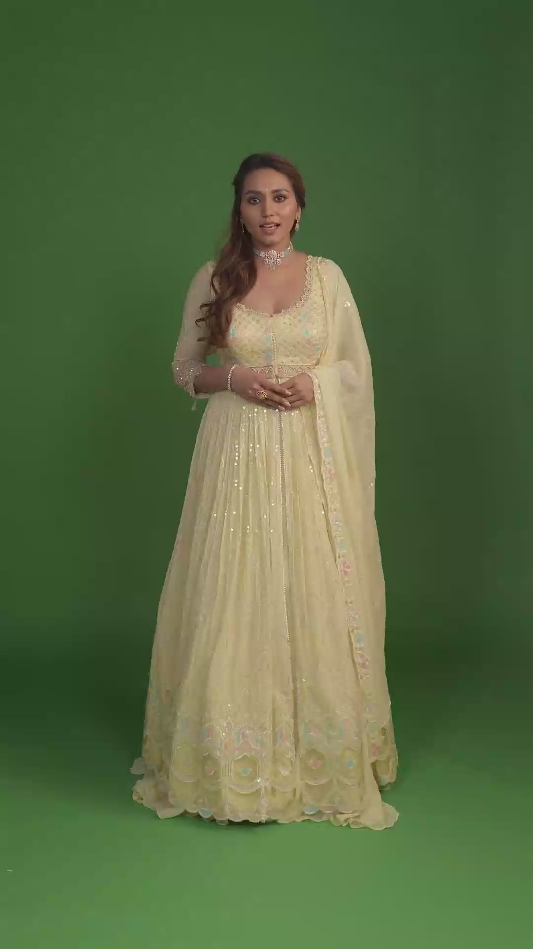 Ariana Pastel Yellow Front Slit Jacket Lehenga Set