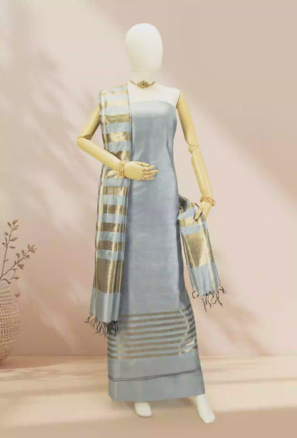 Elegant Grey Silk Kurta Set With Dupatta & Pants