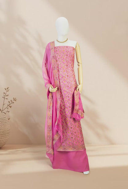 Pink Chanderi Printed Kurta with Cotton Pant & Chiffon Dupatta