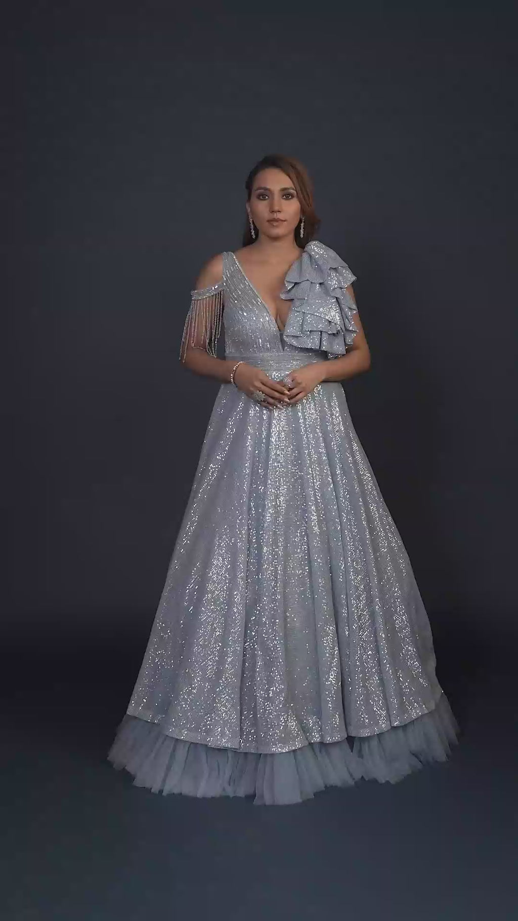 Ophelia Powder Blue Ruffle Sleeve Gown