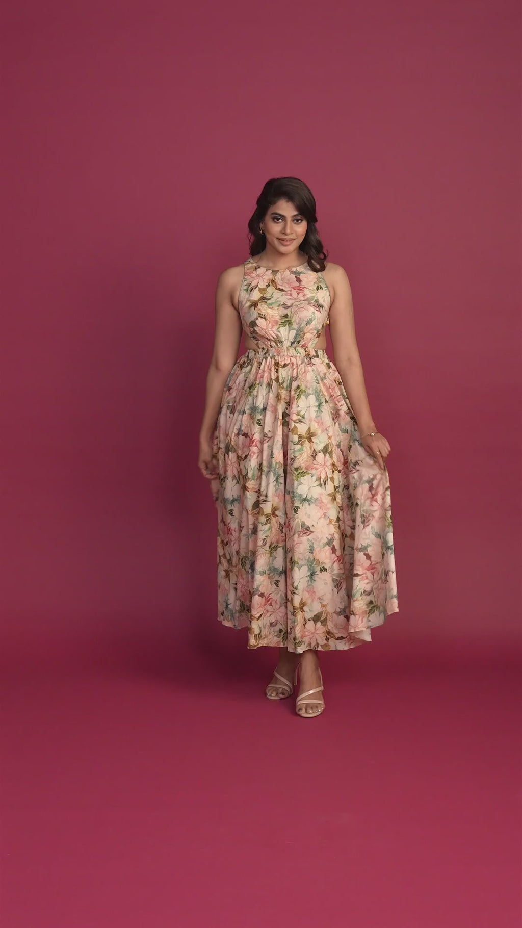 Cream Waist Slit Backless Midi Dress