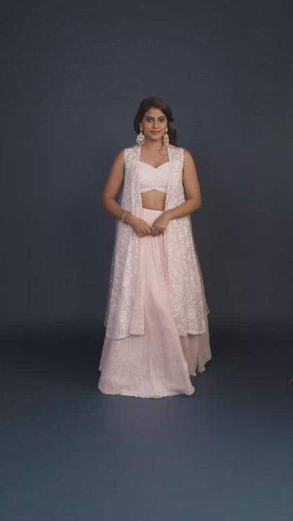 Glacier Peach Three piece Embroidered Lehenga Set