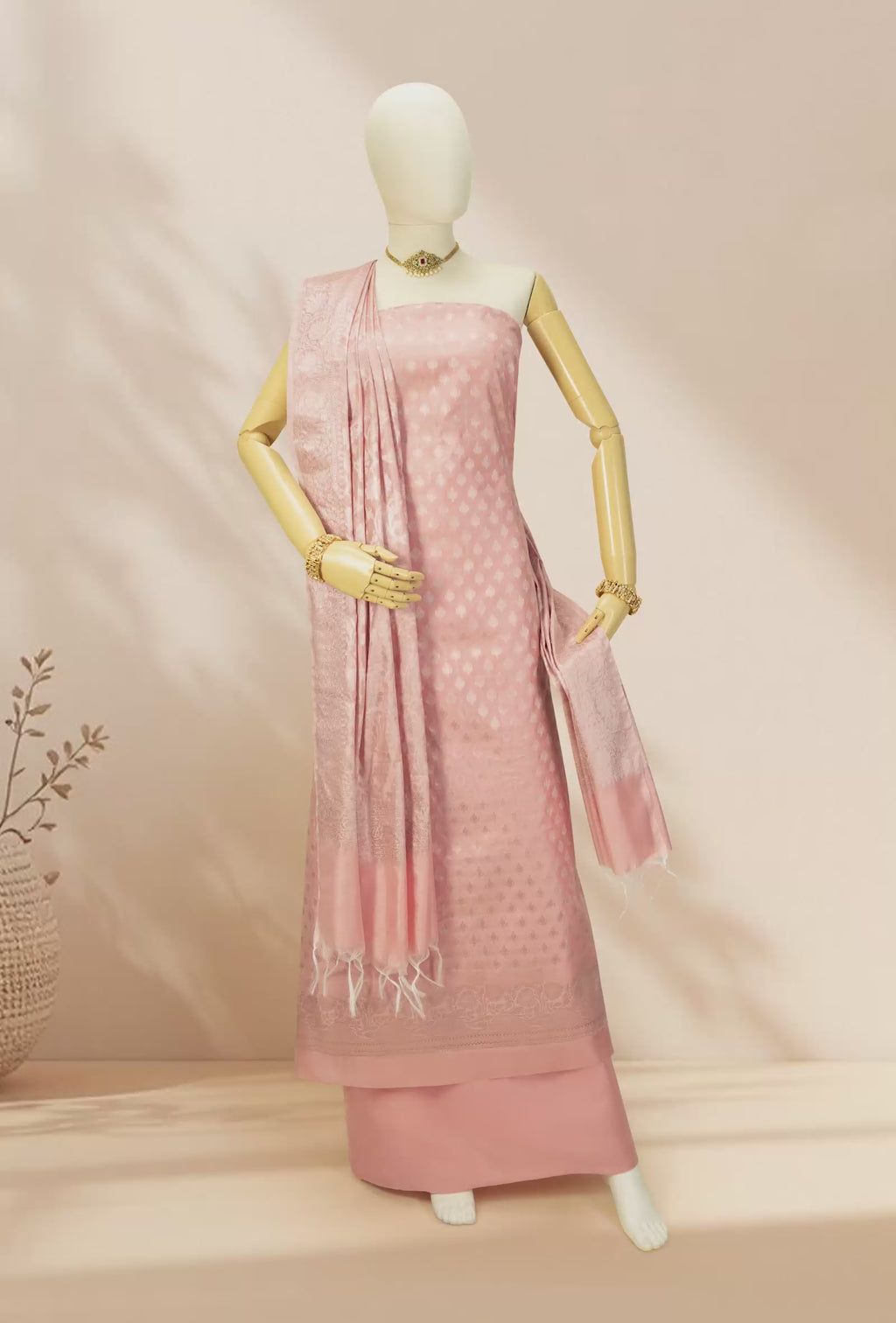 Peach Banarasi Chanderi 3-Piece Designer Suit for Women