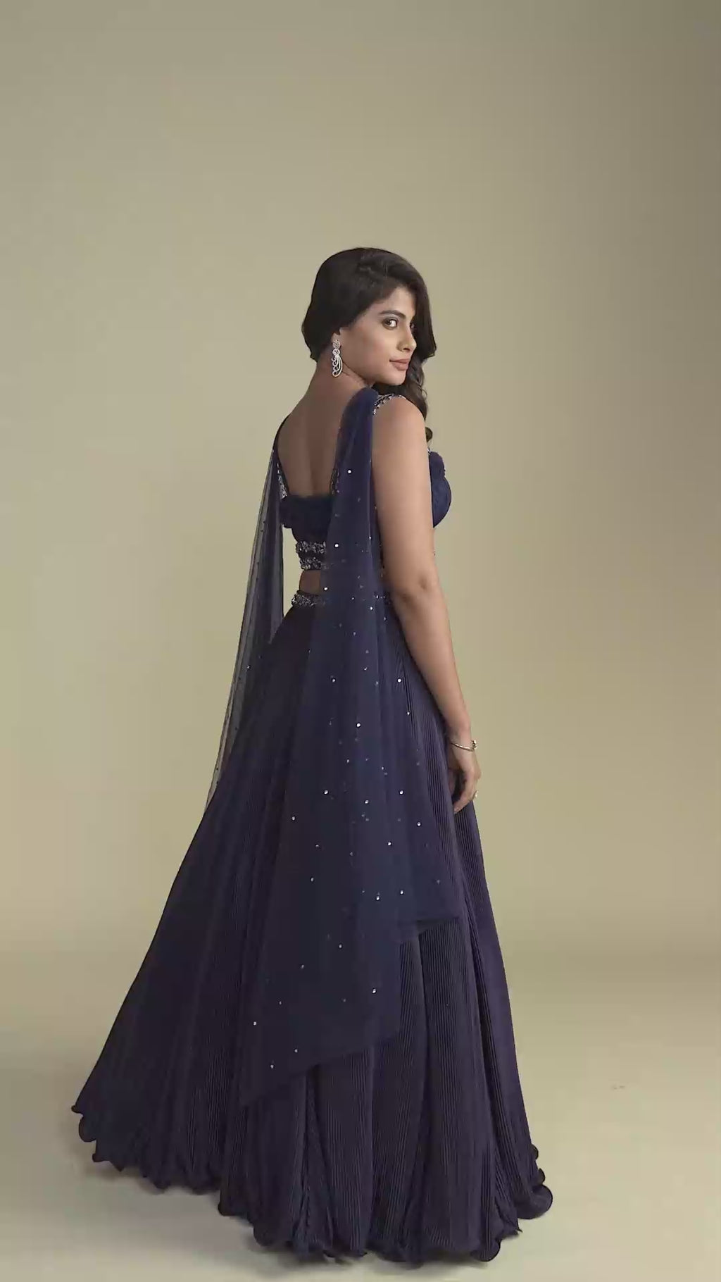 Nocturne Navy Blue Ruffled Lehenga Set