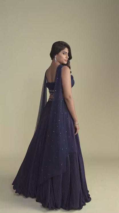 Nocturne Navy Blue Ruffled Lehenga Set