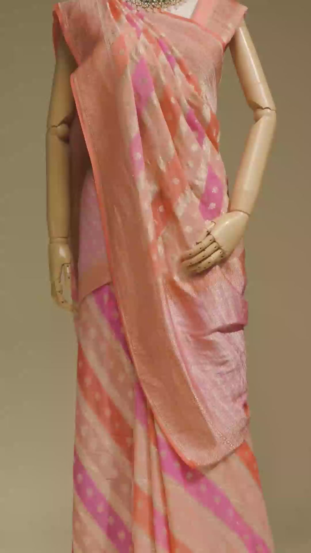 Lehriya Saree In Khadi Chiffon In Soft Paste Pink